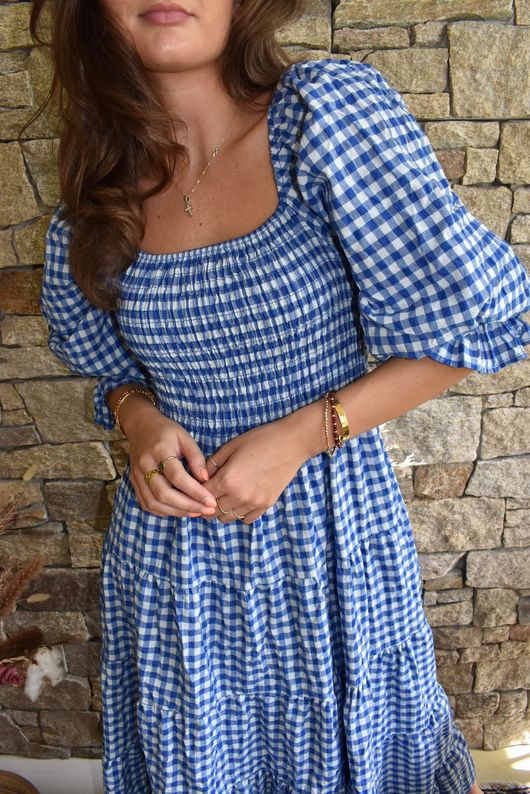 Nonni Gingham Darling Dress Malibu Blue